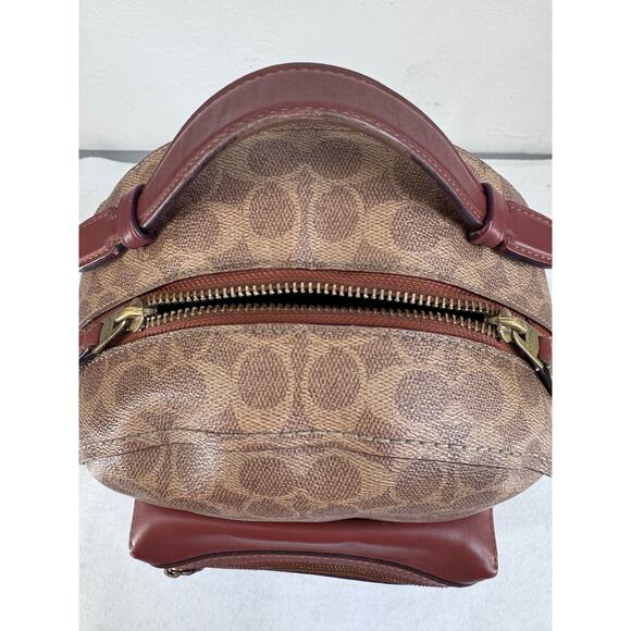 Coach Charlie Signature Canvas Backpack Brown Logo Print Leather Trim gold - Picture 8 of 13